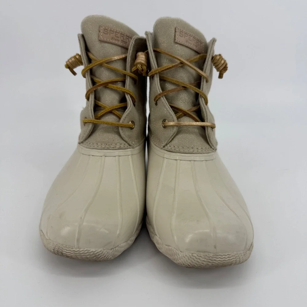 Sperry Saltwater Duck Boots Womens Size 10 Beige‎ Excellent Water Resistant Zip